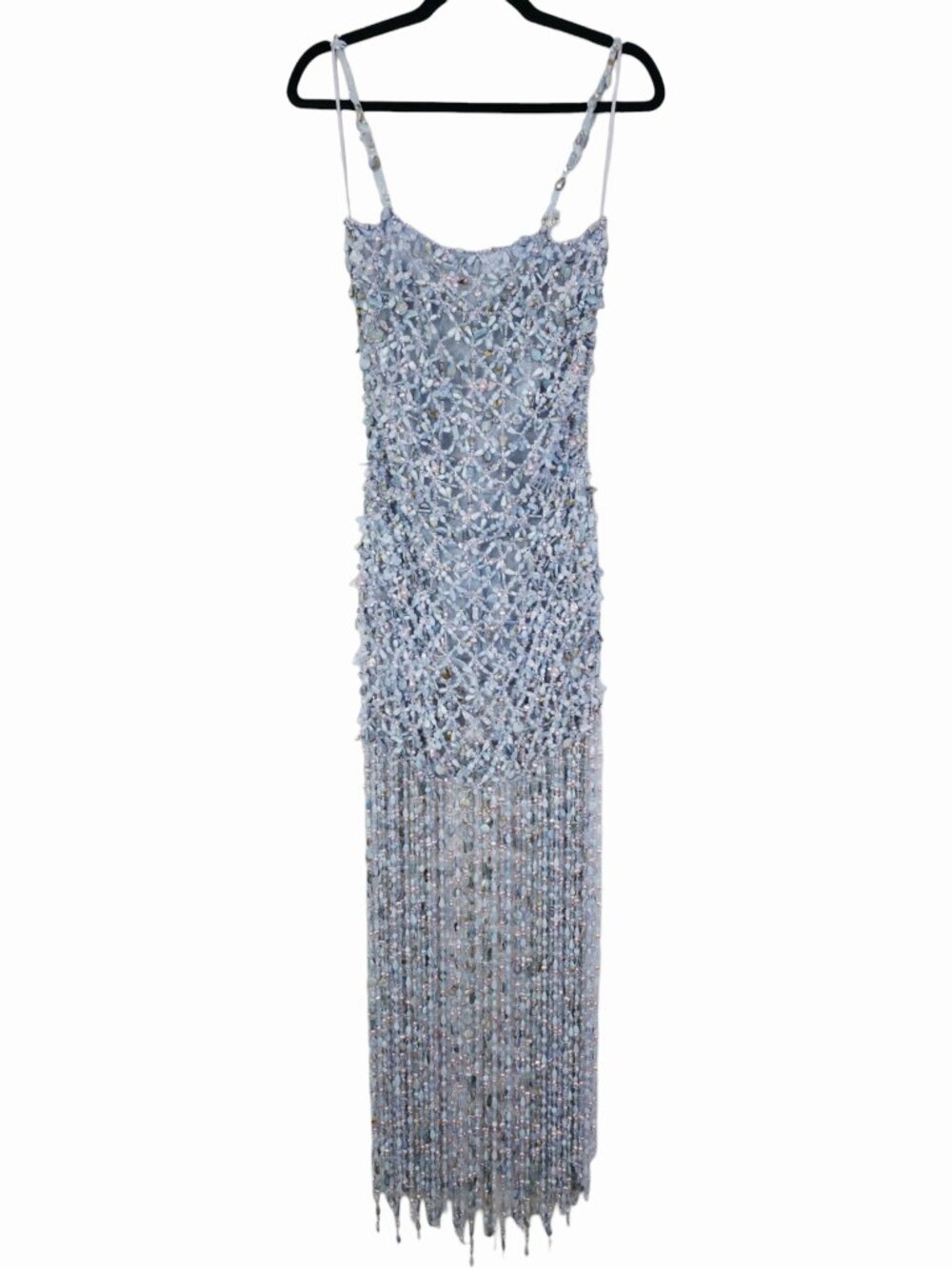 Cult Gaia Calantha Gown Coastal Blue Stone Beaded Fringe Maxi Dress - Picture 3 of 14